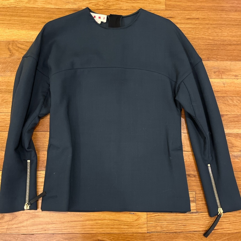 Marni green Long Sleeve Top with Zipper Accents wool top